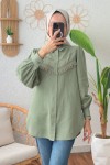 2109 Balon Kol Gömlek - MİNT YEŞİLİ