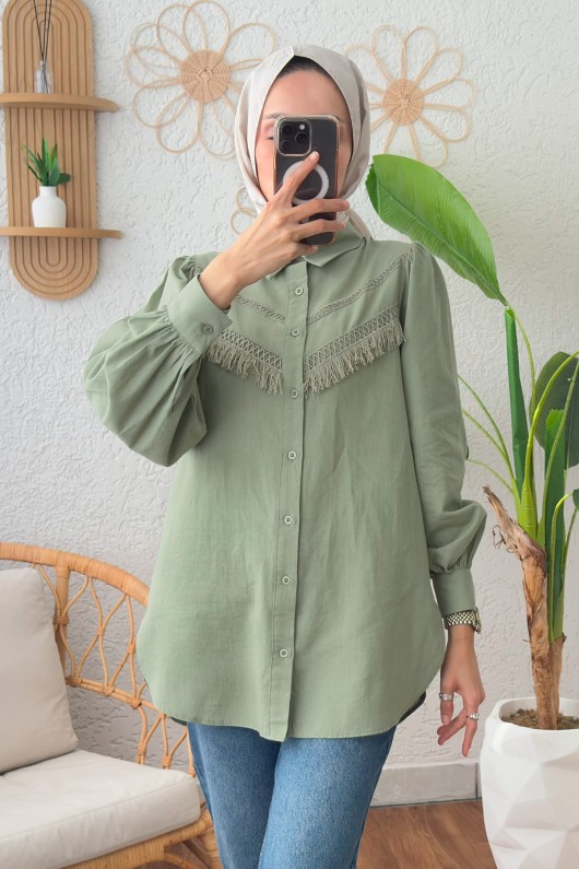 2109 Balon Kol Gömlek - MİNT YEŞİLİ