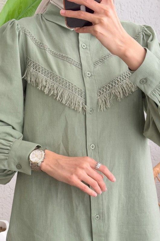 2109 Balon Kol Gömlek - MİNT YEŞİLİ