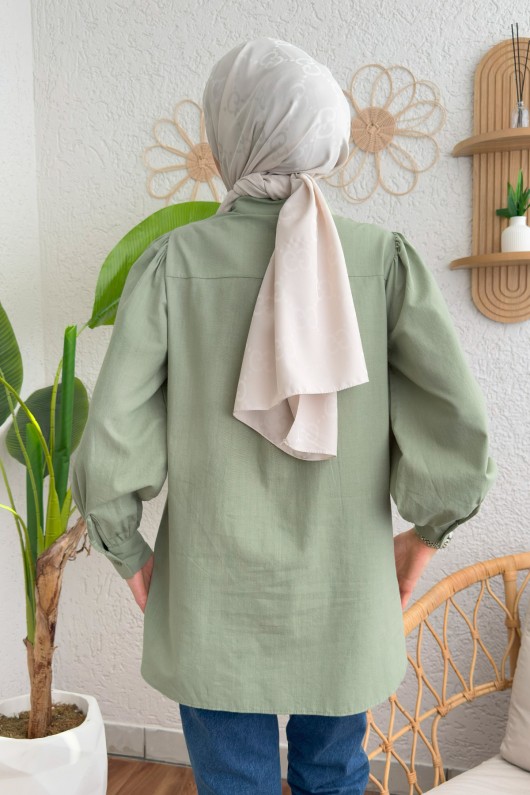 2109 Balon Kol Gömlek - MİNT YEŞİLİ