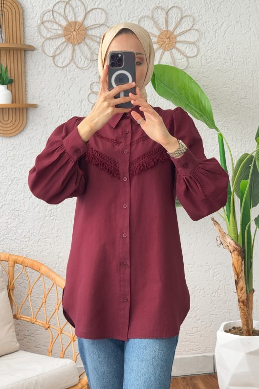 2109 Balon Kol Gömlek - BORDO