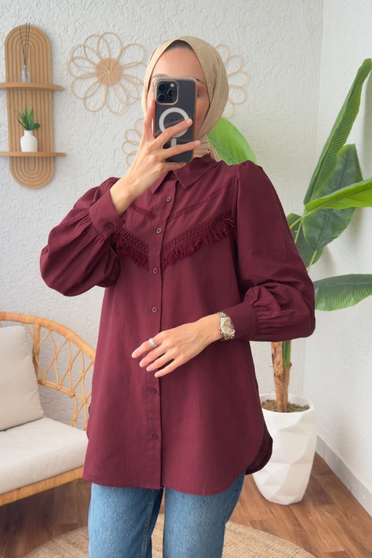 2109 Balon Kol Gömlek - BORDO