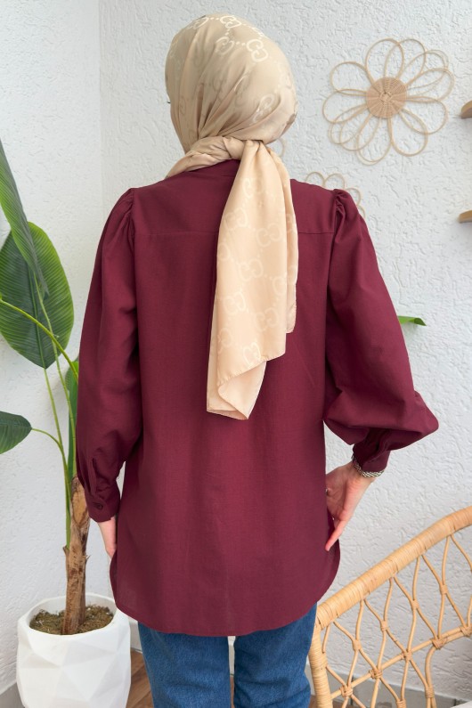 2109 Balon Kol Gömlek - BORDO