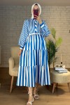 2114 Çizgili Elbise - MAVİ