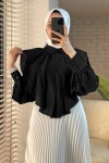 2118 Pileli Bluz Gömlek - SİYAH