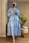 2124 Kolları Büzgülü Kat Kat Elbise - BEBE MAVİSİ 2124 Kolları Büzgülü Kat Kat Elbise - BEBE MAVİSİ