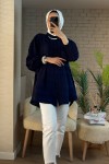2126 Kolları Lastikli Balon Kol Tunik - LACİVERT