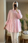 2126 Kolları Lastikli Balon Kol Tunik - PEMBE