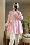 2126 Kolları Lastikli Balon Kol Tunik - PEMBE