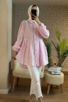 2126 Kolları Lastikli Balon Kol Tunik - PEMBE