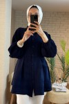 2126 Kolları Lastikli Balon Kol Tunik - LACİVERT