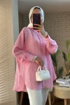 2127 Önü Taş Detaylı Gömlek - PEMBE