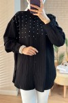 2127 Önü Taş Detaylı Gömlek - SİYAH