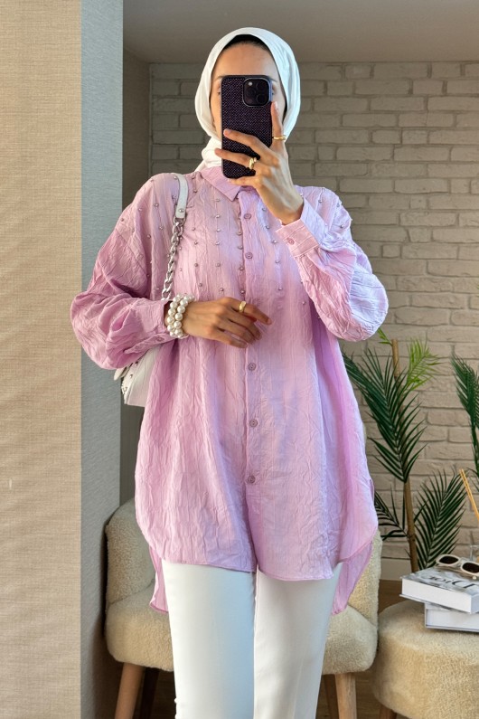 2127 Önü Taş Detaylı Gömlek - LİLA