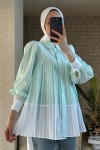2131 Pliseli İki Renk Tunik - SU YEŞİLİ