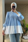 2131 Pliseli İki Renk Tunik - BEBE MAVİ