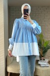 2131 Pliseli İki Renk Tunik - BEBE MAVİ