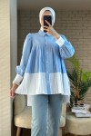 2131 Pliseli İki Renk Tunik - BEBE MAVİ