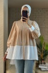 2131 Pliseli İki Renk Tunik - BEJ