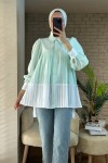 2131 Pliseli İki Renk Tunik - SU YEŞİLİ