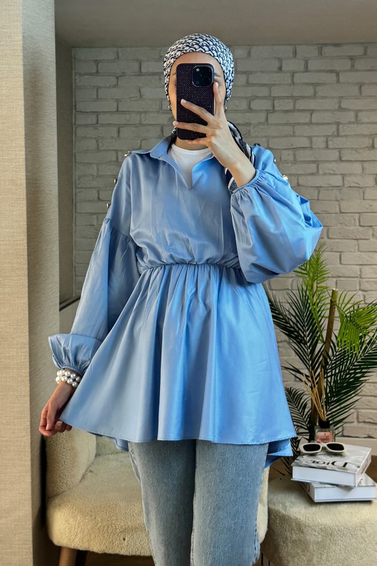 2135 Omuzları Düğme Detaylı Tunik - BEBE MAVİSİ