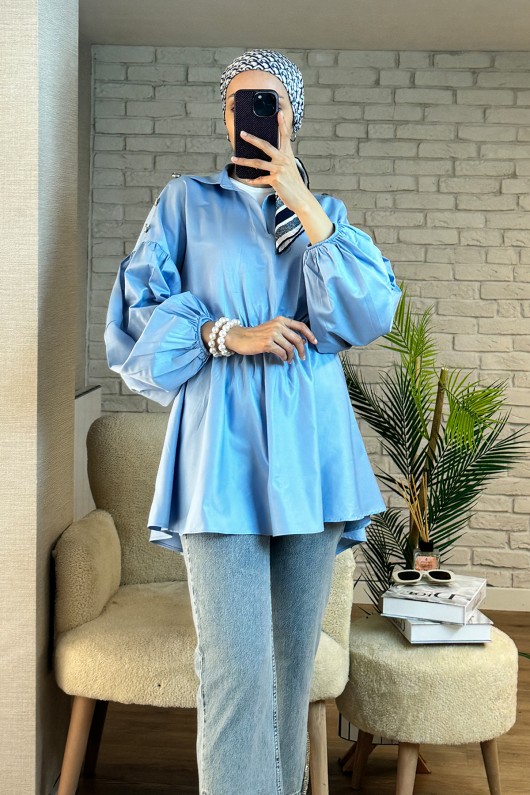 2135 Omuzları Düğme Detaylı Tunik - BEBE MAVİSİ