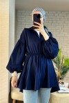 2135 Omuzları Düğme Detaylı Tunik - LACİVERT