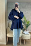 2135 Omuzları Düğme Detaylı Tunik - LACİVERT