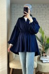 2135 Omuzları Düğme Detaylı Tunik - LACİVERT
