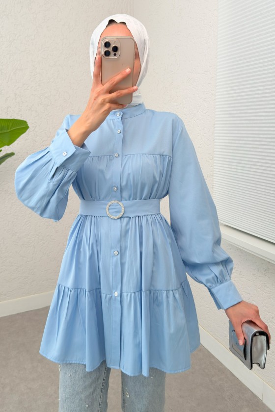 Kemer Detaylı Kat Kat Tunik 2140 - BEBE MAVİSİ