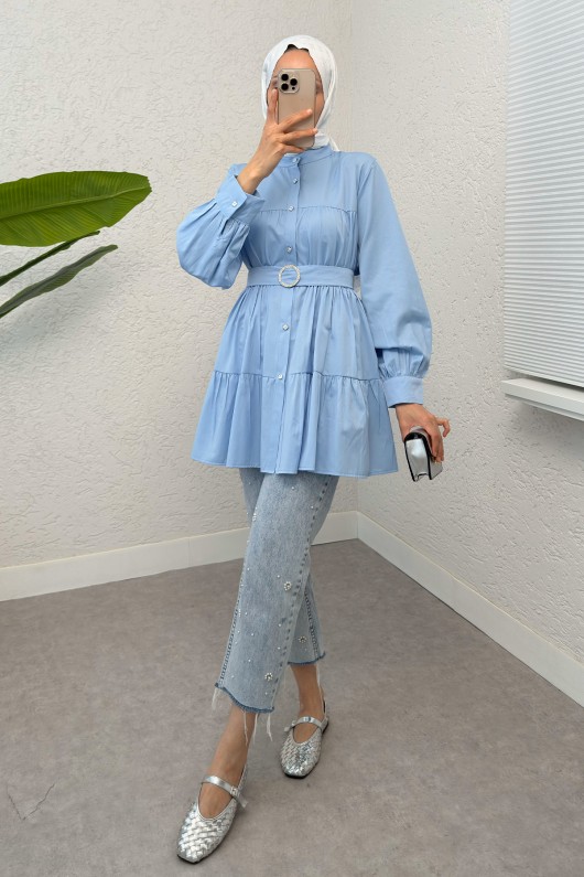 Kemer Detaylı Kat Kat Tunik 2140 - BEBE MAVİSİ