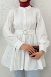 Kemer Detaylı Kat Kat Tunik 2140 - BEYAZ