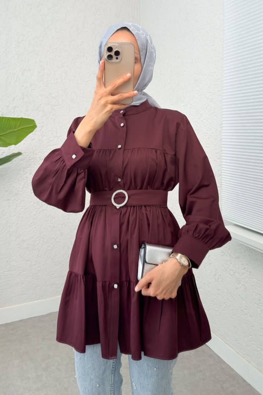 Kemer Detaylı Kat Kat Tunik 2140 - BORDO