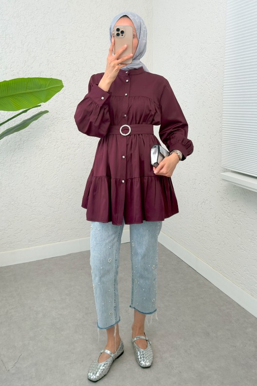 Kemer Detaylı Kat Kat Tunik 2140 - BORDO