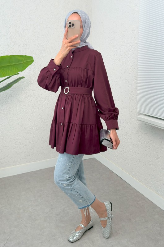 Kemer Detaylı Kat Kat Tunik 2140 - BORDO
