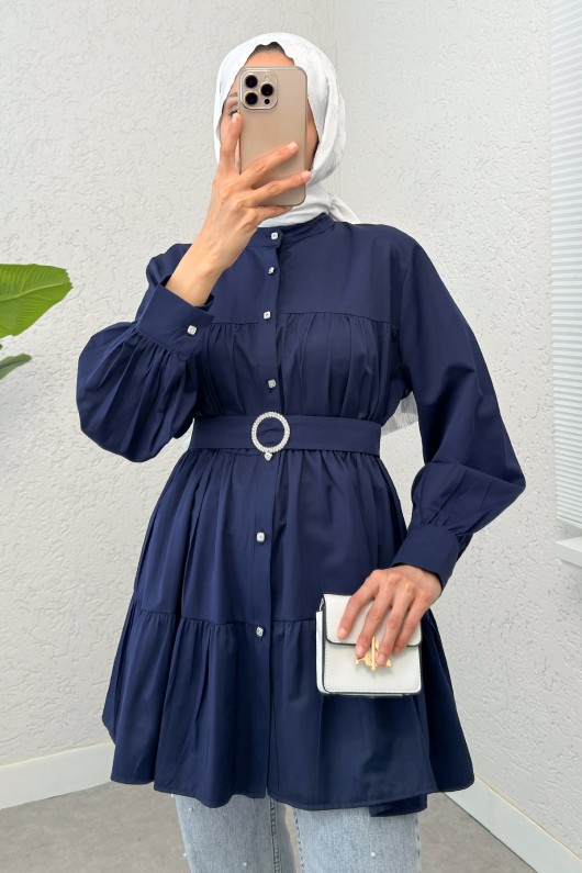 Kemer Detaylı Kat Kat Tunik 2140 - LACİVERT