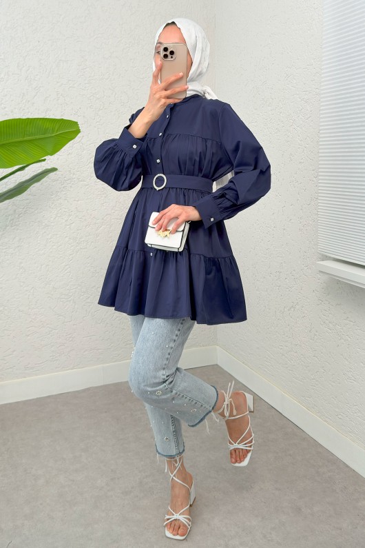 Kemer Detaylı Kat Kat Tunik 2140 - LACİVERT