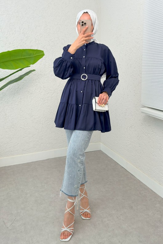 Kemer Detaylı Kat Kat Tunik 2140 - LACİVERT