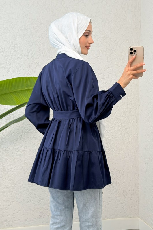 Kemer Detaylı Kat Kat Tunik 2140 - LACİVERT