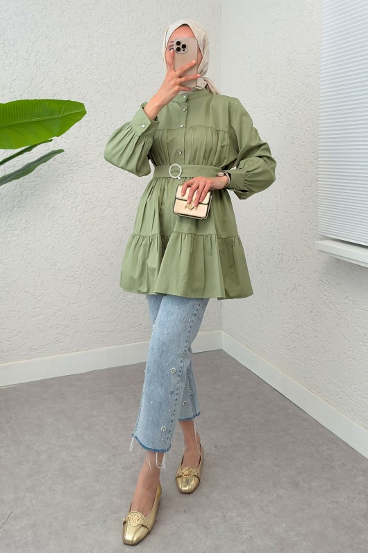 Kemer Detaylı Kat Kat Tunik 2140 - MİNT YEŞİLİ