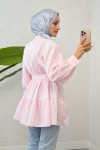 Kemer Detaylı Kat Kat Tunik 2140 - PEMBE