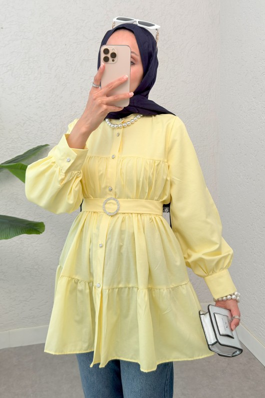 Kemer Detaylı Kat Kat Tunik 2140 - SARI Kemer Detaylı Kat Kat Tunik 2140 - SARI