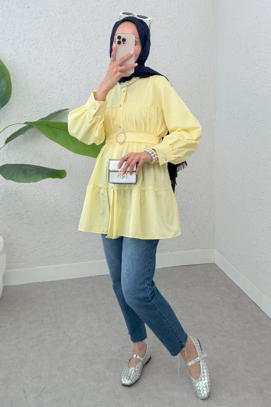 Kemer Detaylı Kat Kat Tunik 2140 - SARI Kemer Detaylı Kat Kat Tunik 2140 - SARI