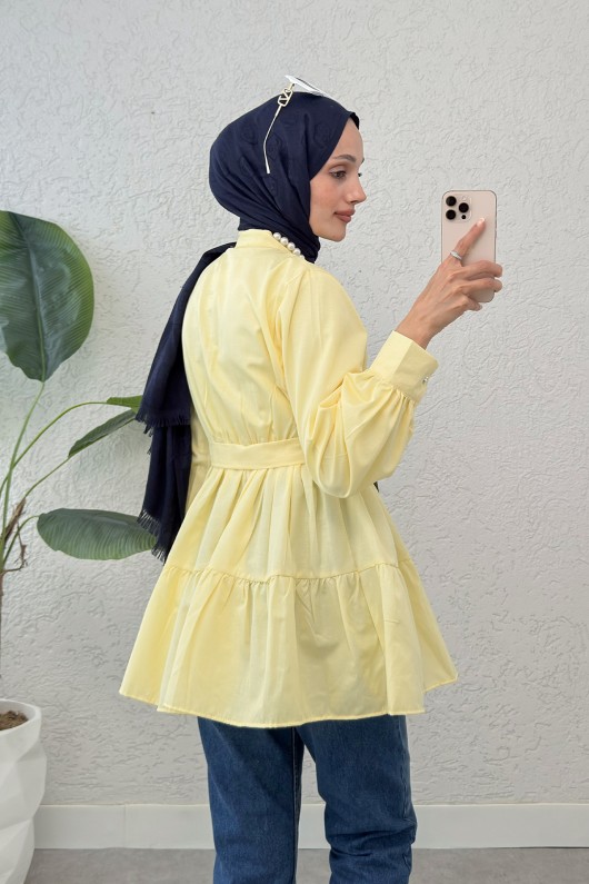 Kemer Detaylı Kat Kat Tunik 2140 - SARI Kemer Detaylı Kat Kat Tunik 2140 - SARI