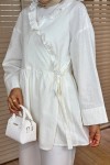 2151 Önden Bağlamalı Fırfırlı Tunik - BEYAZ 2151 Önden Bağlamalı Fırfırlı Tunik - BEYAZ