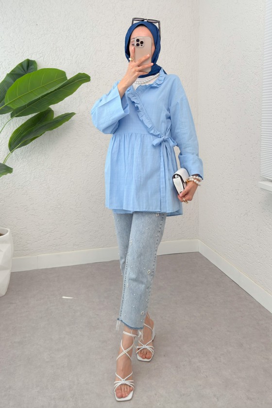 Yandan Bağlamalı Tunik 2151 - BEBE MAVİSİ Yandan Bağlamalı Tunik 2151 - BEBE MAVİSİ