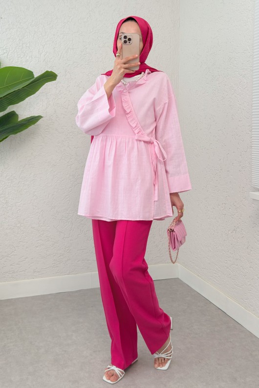 Yandan Bağlamalı Tunik 2151 - PEMBE Yandan Bağlamalı Tunik 2151 - PEMBE