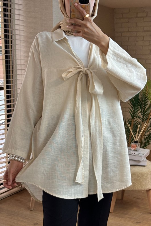 2153 Önü Fiyonk Detaylı Kap - KREM