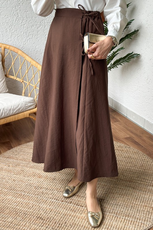 2155 Yandan Bağlamalı Etek - KAHVERENGİ 2155 Yandan Bağlamalı Etek - KAHVERENGİ