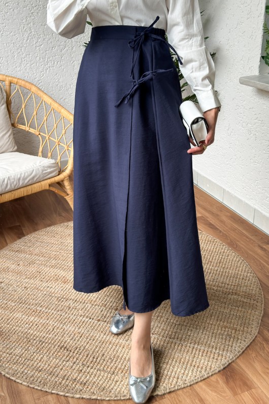 2155 Yandan Bağlamalı Etek - LACİVERT